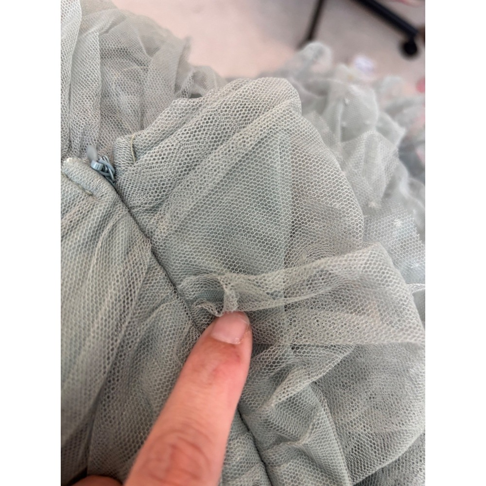 NWT Lulus Pure Radiance Sage Brush Mesh Swiss Dot Tiered Maxi Dress Romantic - Picture 9 of 9